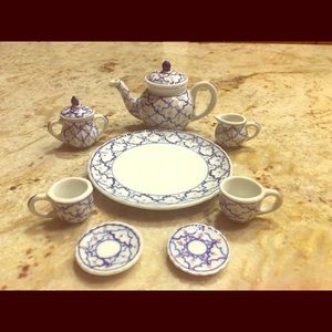 Vintage Blue Painted Miniature Tea Set